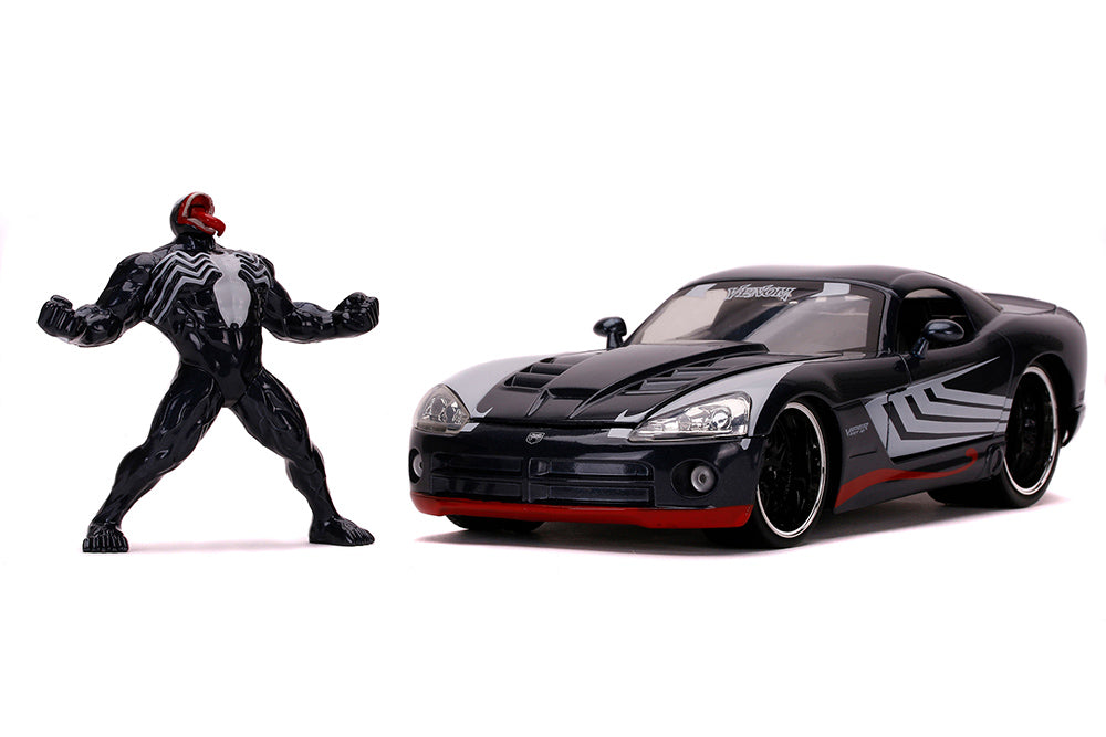 2008 Dodge Viper With  Spiderman Venom T Figurine 1/24 Scale !  Black / Silver