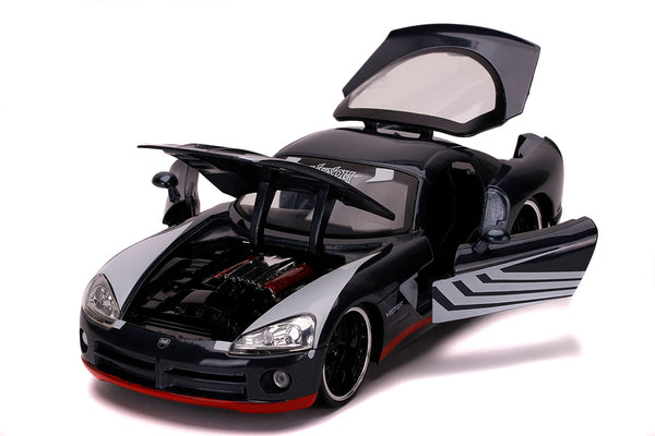 2008 Dodge Viper With  Spiderman Venom T Figurine 1/24 Scale !  Black / Silver