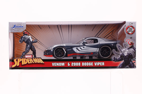 2008 Dodge Viper With  Spiderman Venom T Figurine 1/24 Scale !  Black / Silver