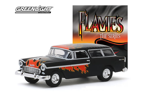 1955 Chevrolet Nomad Black with Flames 1/64 Diecast