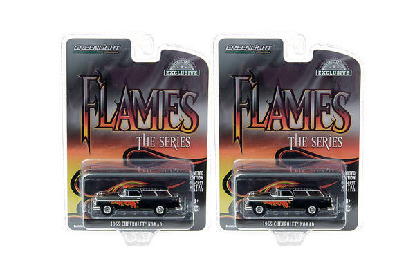 1955 Chevrolet Nomad Black with Flames 1/64 Diecast