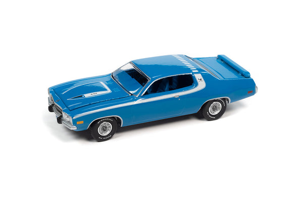 1973 Plymouth Road Runner Basin Street Blue opening hood. 1/64 Diecast